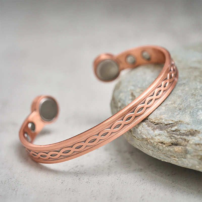 Buddha Stones Interwoven Loop Pattern Copper Balance Luck Open Cuff Bracelet Bangle