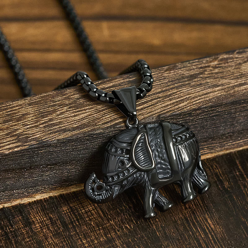 Buddha Stones Titanium Steel Elephant Strengthen Necklace Pendants