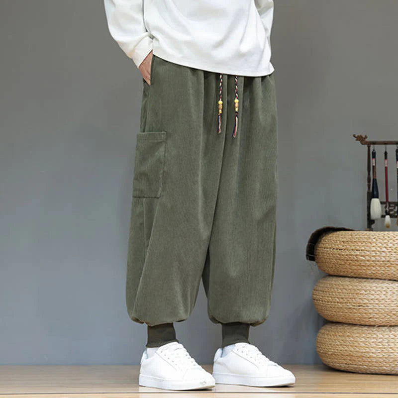 Buddha Stones Spring Solid Color Men's Ankle-Length Cotton Pants With Pockets