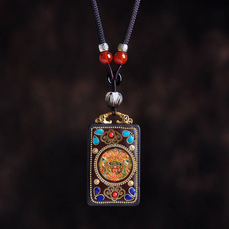 Buddha Stones Thangka Yin Yang Copper Coins Ebony Wood Zakiram Balance Pendant Necklace