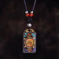 Buddha Stones Thangka Yin Yang Copper Coins Ebony Wood Zakiram Balance Pendant Necklace