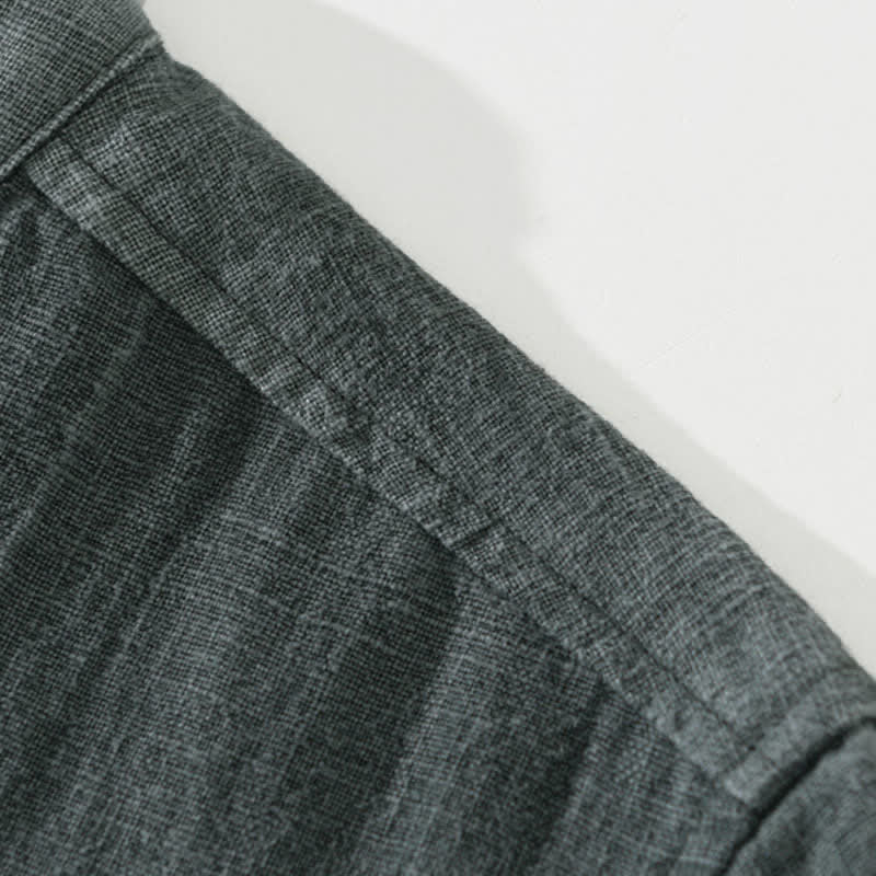 Buddha Stones Fall Plain Long Sleeve Buttons Design Men's Ramie Linen Cotton Shirts With Pocket