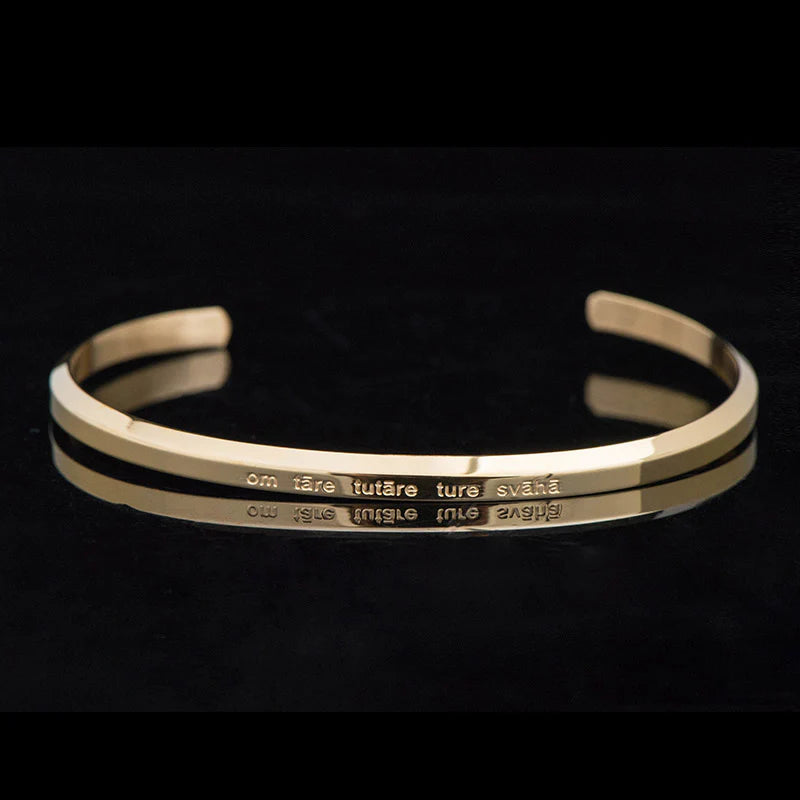 Buddha Stones Six True Words Engraving Titanium Steel Blessing Protection Bracelet