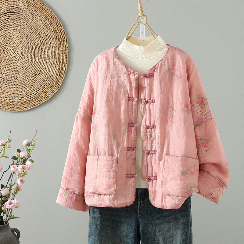 Buddha Stones Printed Women's Long Sleeve Cotton-padded Jacket With Pockets