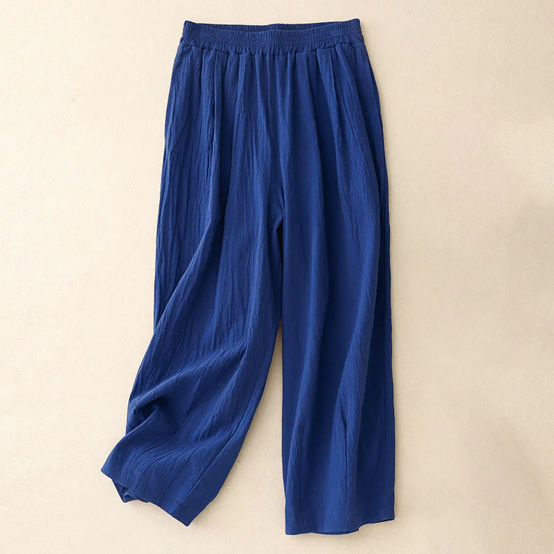 Buddha Stones Commute Solid Color Women's Harem Elastic Waist Cotton 7-8 Length Pants With Pockets