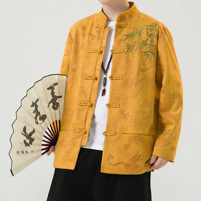 Buddha Stones Bamboo Dragon Frog-Button Desgin Long Sleeve Men's Jacket
