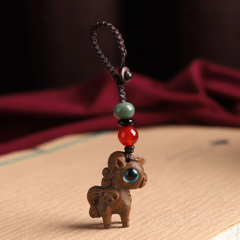 Buddha Stones Year Of The Horse Small Leaf Red Sandalwood Green Sandalwood Relaxation Key Chain