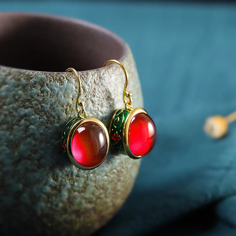 Buddha Stones Round Red Corundum Confidence Hook Drop Dangle Earrings