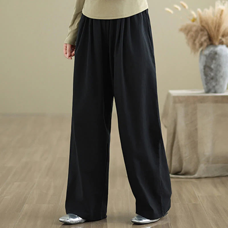 Buddha Stones Casual Straight-leg Women's Cotton Pants With Pockets