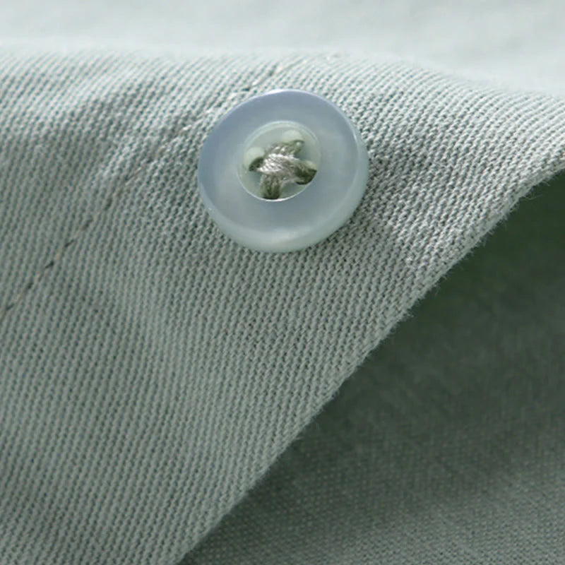 Buddha Stones Casual Solid Buttons Down Decorative Pocket Men's Stand Collar Long Sleeve Cotton Shirt