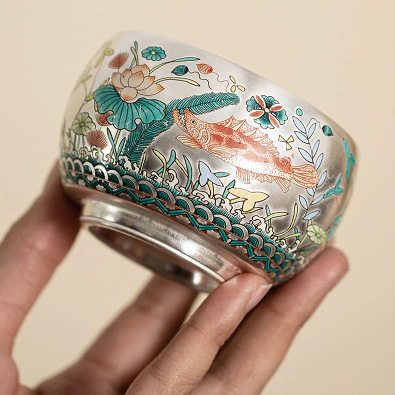 Buddha Stones Fish Lotus Seaweed Valley Mountains Pine Tree Dragon Teacup Kung Fu Tea Cup With Gift Box