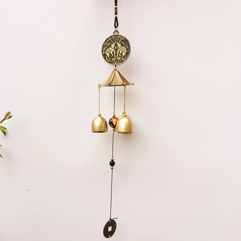 Buddha Stones Blessing Letter Elephant Bagua Auspicious Coin Wall Hanging Chime Bell Handmade Home Decoration