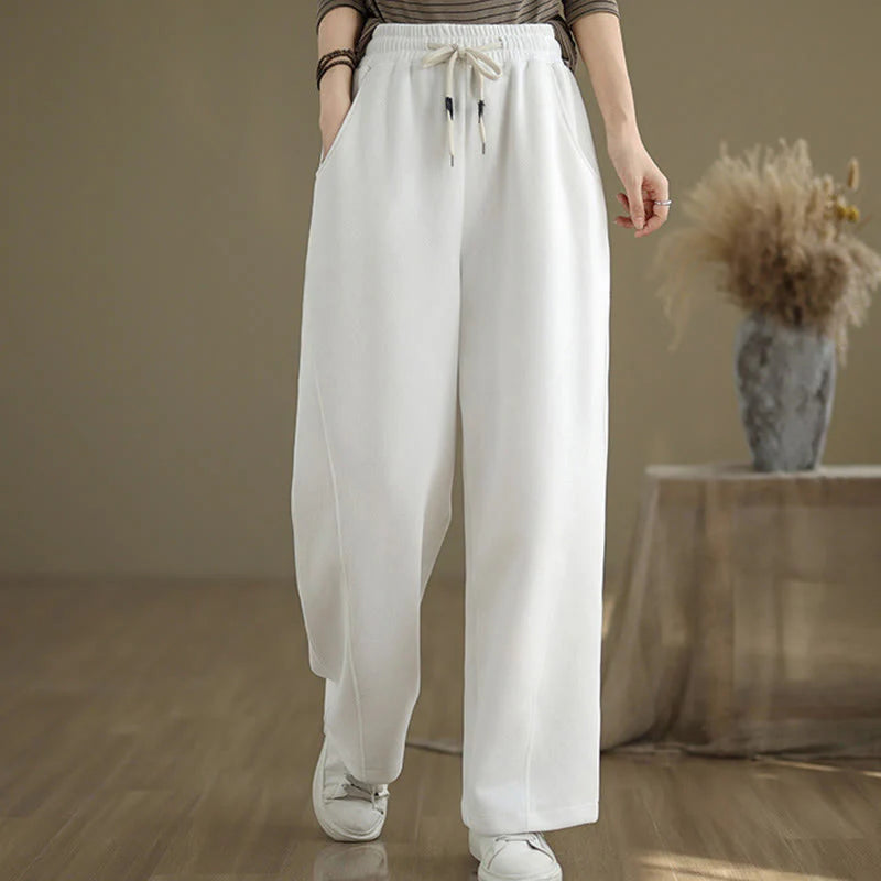 Buddha Stones Solid Color Drawstring Women's Wide Leg Pants With Pockets