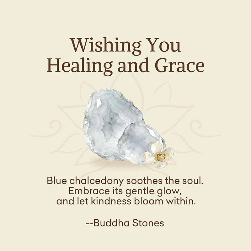 Buddha Stones Wishing You Healing and Grace Blue Chalcedony Bracelet Includes Gift Message Card