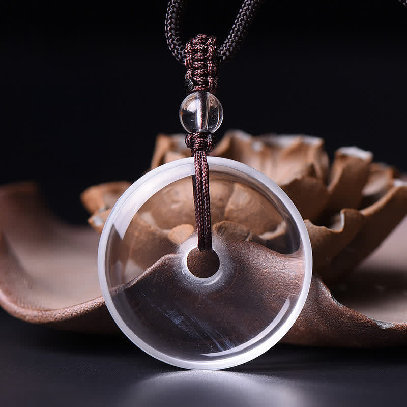 Buddha Stones Natural Clear Quartz Peace Buckle Protection Rope Necklace