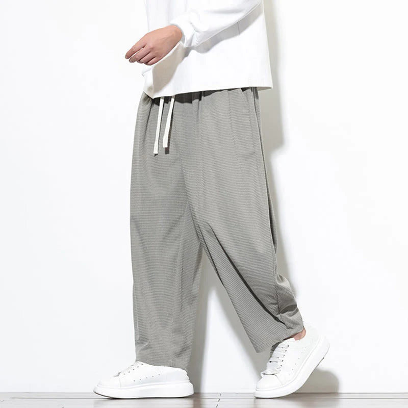 Buddha Stones Men's Plain Pure Cotton Corduroy Ankle-Length Harem Pants With Pockets