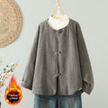 Buddha Stones Women's Brown Buttons Design Long Sleeve Thermal Jacket With Pockets