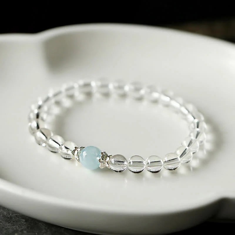 Buddha Stones Natural Clear Quartz Aquamarine Clarity Bracelet