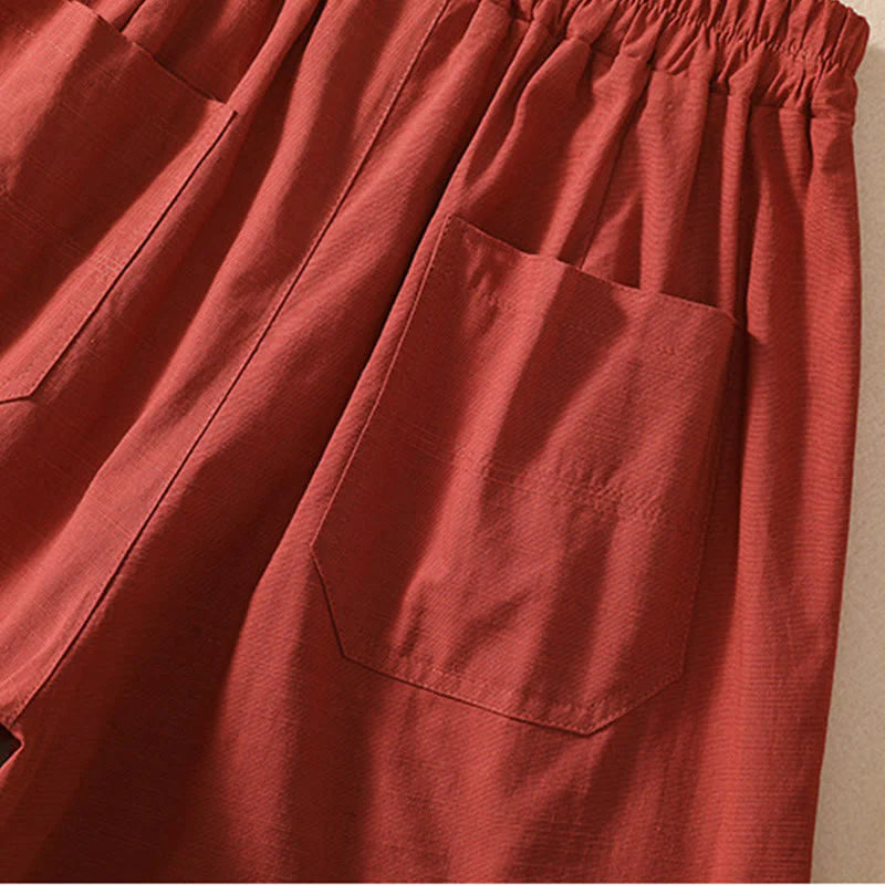 Buddha Stones Summer Casual Elastic Waist Plain Women's Polyester Shorts With Pockets