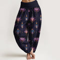 Buddha Stones Cotton Gorgeous Lotus Lantern Pattern Women's Elastic Waist Harem Pants