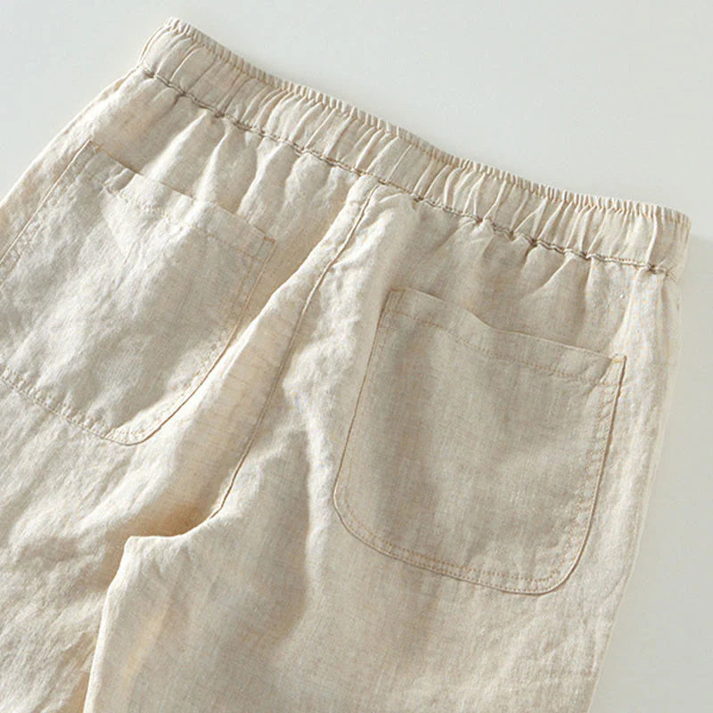 Buddha Stones Fall Solid Drawstring Elastic Waist Men's Linen Ankle-Length Pants With Pockets