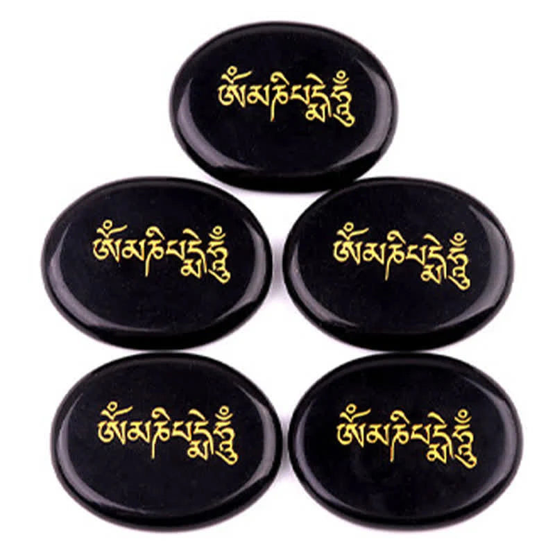 Buddha Stones Om Mani Padme Hum Amethyst Tiger Eye Palm Stone Crystal Decor 35*45mm