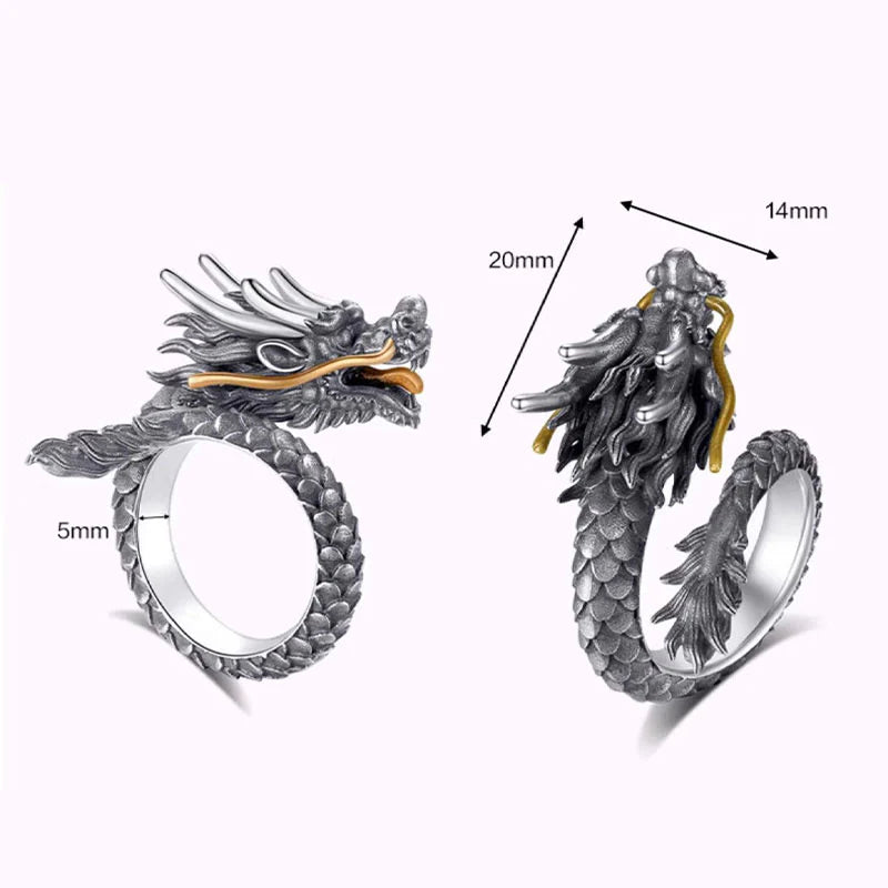 Buddha Stones 925 Sterling Silver Vintage Dragon Design Protection Strength Adjustable Ring  (Extra 30% Off | USE CODE: FS30)