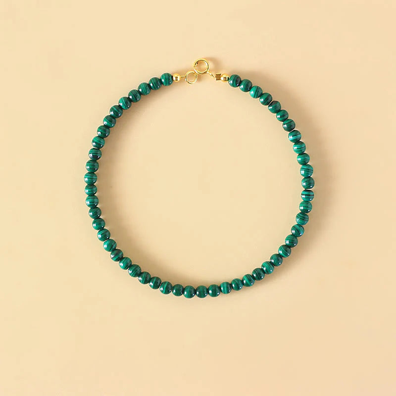 Buddha Stones 4mm Natural Malachite Beads 14k Gold Plated Copper Anti-anxiety Bracelet