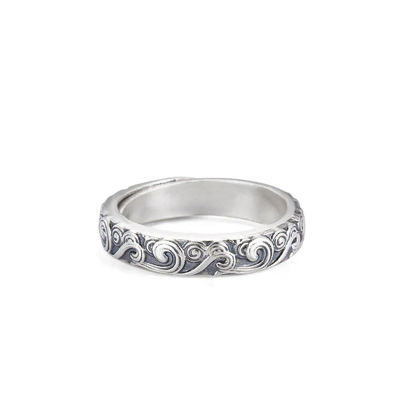 Buddha Stones 999 Sterling Silver Auspicious Clouds Engraved Blessing Adjustable Ring