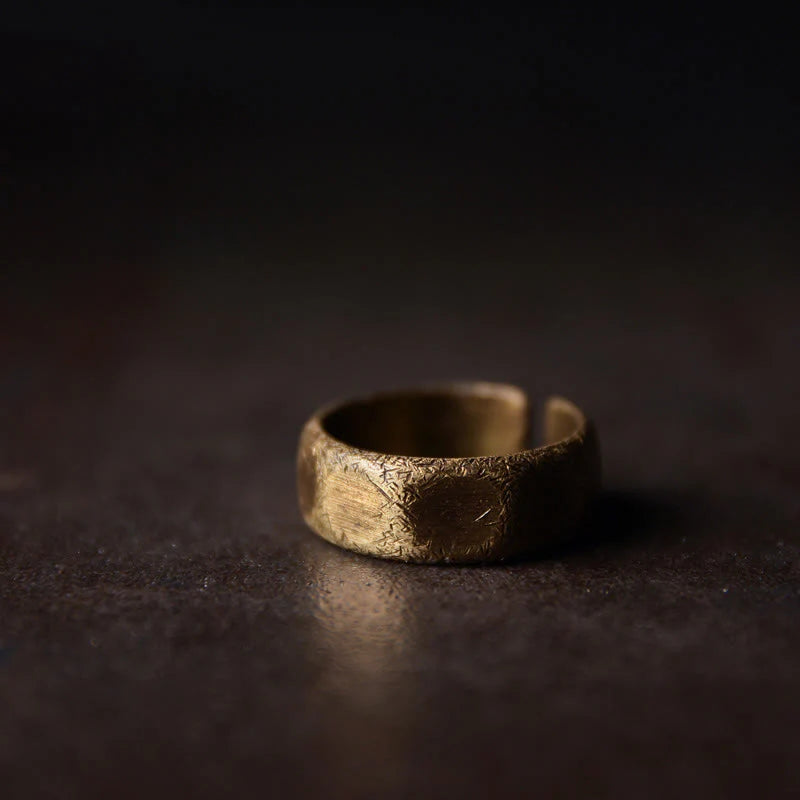 Buddha Stones Tibetan Simple Design Copper Brass Frosted Wealth Ring