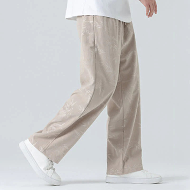 Buddha Stones Bamboo Pattern Corduroy Men's Wide Leg Pants With Pockets