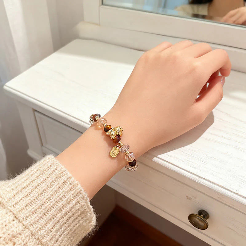 FREE Today: Fortune and Prosperity Tiger Eye Ice Obsidian Pearl Year Of The Horse Lucky Bracelet