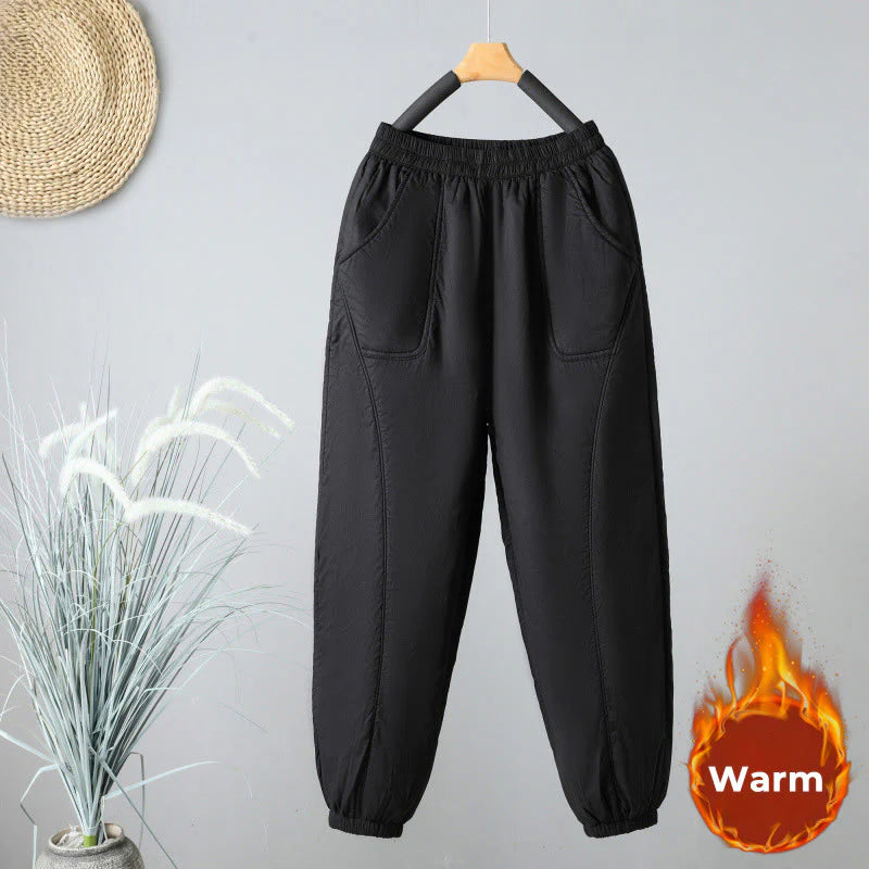 Buddha Stones Winter Elastic Waist Cotton Thermal Women's Cropped 7-8 Length Harem Pants With Pockets