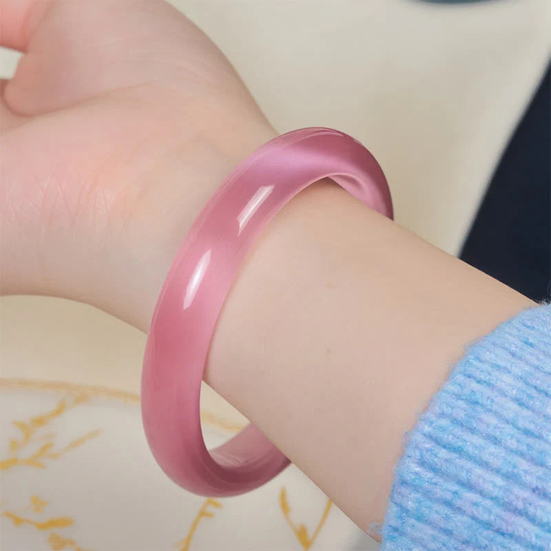 Buddha Stones Pink Cat's Eye Stone Peace Love Cuff Bangle Bracelet