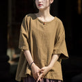 Buddha Stones Causal Half Sleeve Ramie Linen Cotton T-shirt Tee