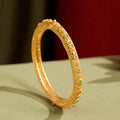 Buddha Stones Hollow Filigree Design Copper Plated Gold Wealth Bracelet Bangle