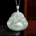 Buddha Stones Natural Jade Laughing Buddha Prosperity Abundance Titanium Steel Chain Necklace Pendant