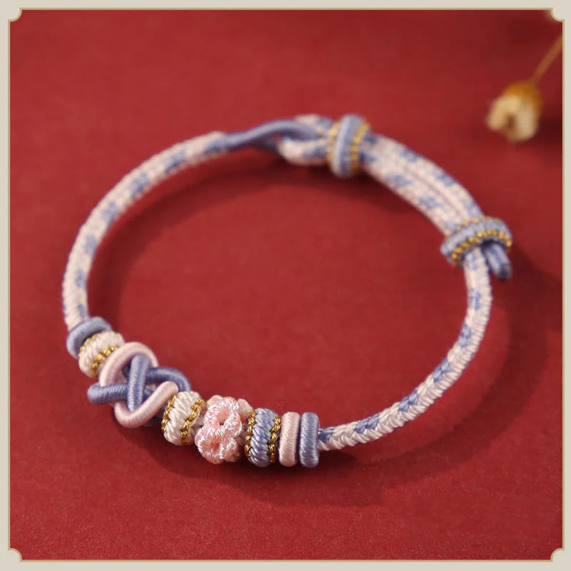 Buddha Stones Handcrafted Peach Blossom Peace Knot Colorful Rope Adjustable Bracelet