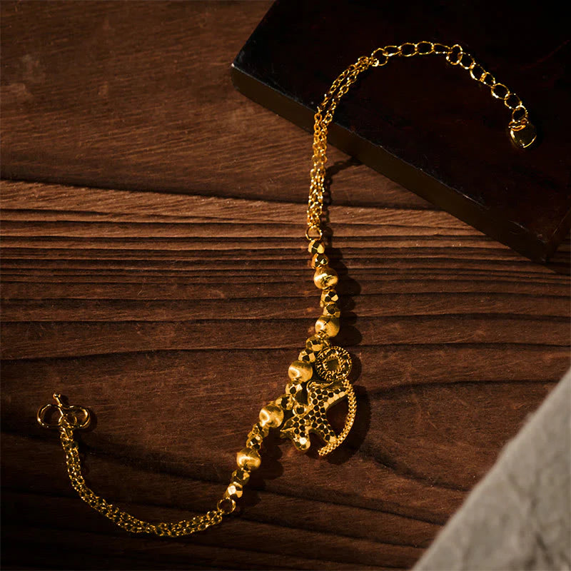 Buddha Stones Chinese Zodiac Year Of The Horse 24k Gold Plated Copper Coin Luck Bracelet