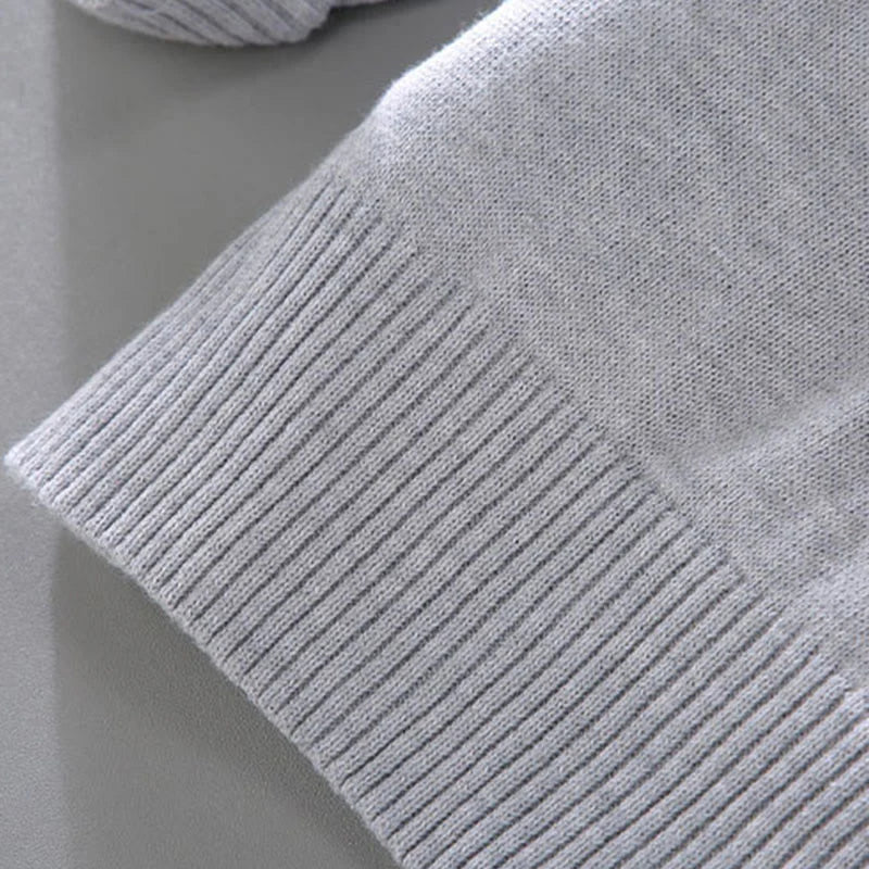 Buddha Stones Ribbed Solid Color Hem Design Men's Mock Neck Long Sleeve Pure Cotton Sweater