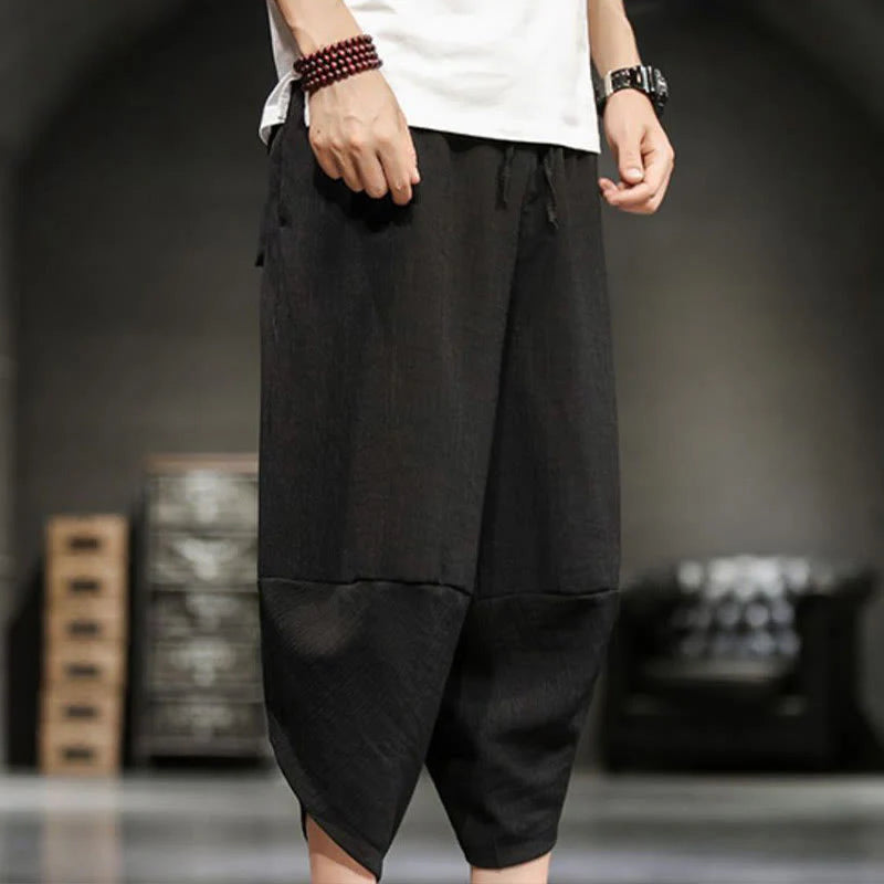 Buddha Stones Summer Solid Men's Cropped Pants With Pockets