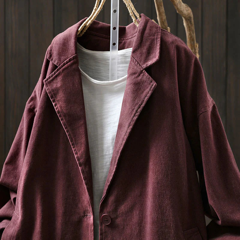 Buddha Stones Spring Fall Buttons Lapel Collar Long Sleeve Mid-length Cotton Women's Jacket With Pockets