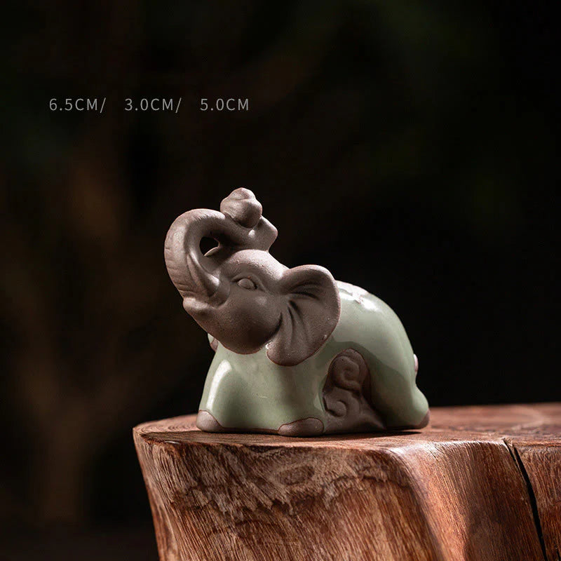 Buddha Stones Small Elephant Statue Ceramic Strength Home Desk Decoration 6.5*3*5cm