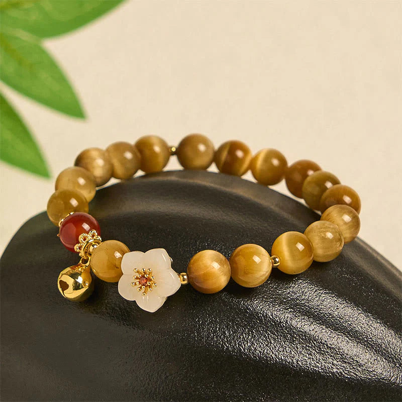 Buddha Stones Natural Golden Tiger Eye Bell Flower Courage Bracelet