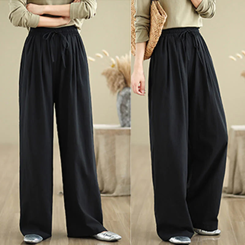 Buddha Stones Casual Straight-leg Women's Cotton Pants With Pockets