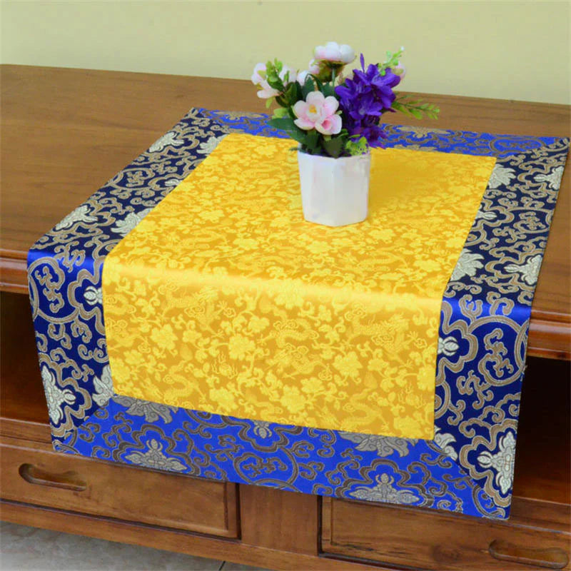 Buddha Stones Brocade Prayer Altar Flower Vajra Dragon Pattern Auspicious Symbols Table Runner