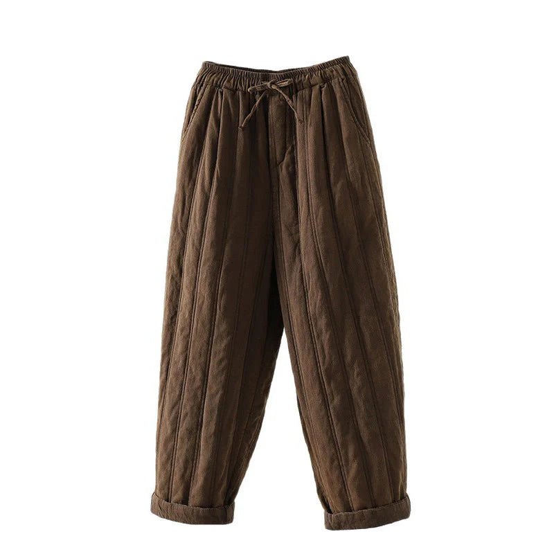 Buddha Stones Daily Plain Drawstring Design Women's Harem Elastic Waist Cotton Pants With Pockets