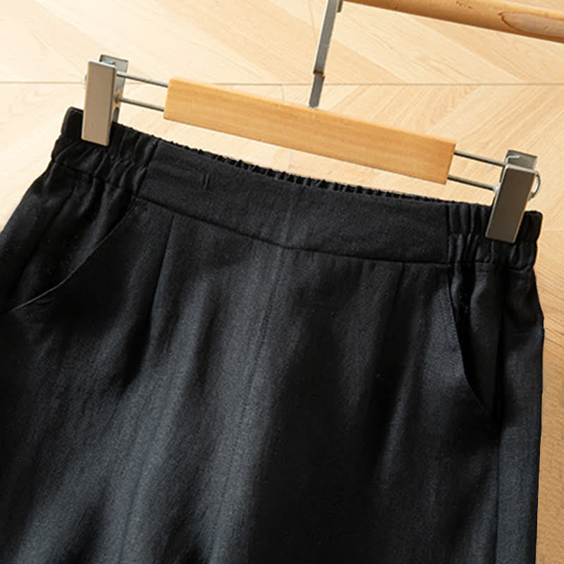 Buddha Stones Women's Spring High Elastic Waist Wide Leg Long Pants With Side Pockets