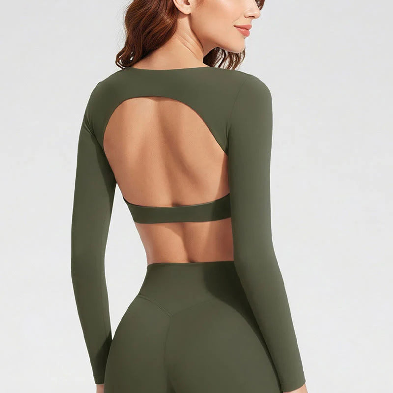 Buddha Stones Long Sleeve Backless Bra Sports Fitness Yoga Women's Tank Top