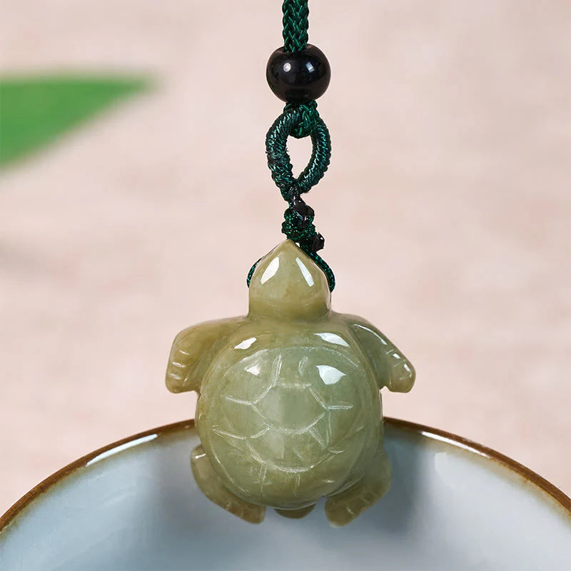 Buddha Stones Green Jade Turtle Prosperity Necklace Pendant